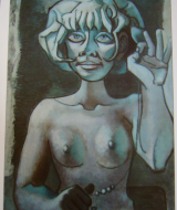 1969_143.Stará parádnice-Žena navlékající korálky 1969,akryl,olej,karton,100x70cm,otištěno in. Labyrint 1994, č 9-10. 038.png